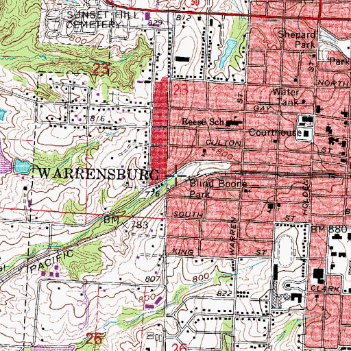 Topographic Map of Blind Boone Park, MO