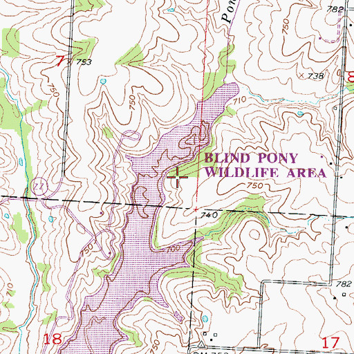 Topographic Map of Blind Pony Wildlife Area, MO