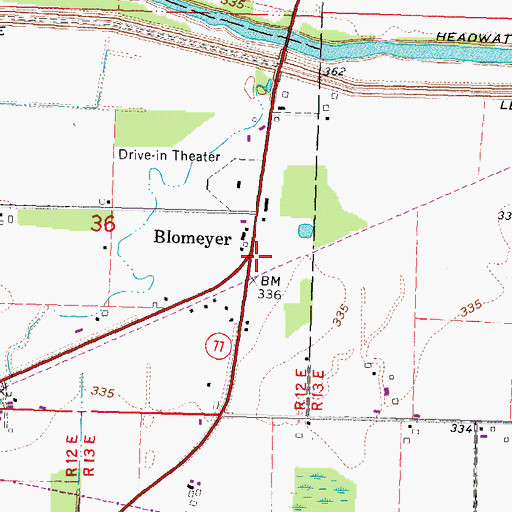 Topographic Map of Blomeyer, MO