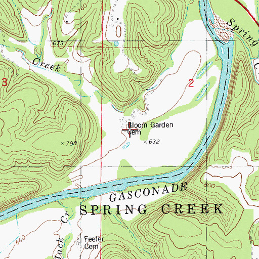 Topographic Map of Bloom Garden Cemetery, MO