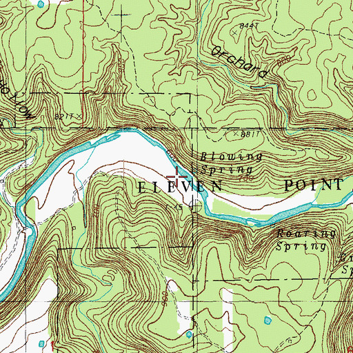 Topographic Map of Blowing Spring, MO