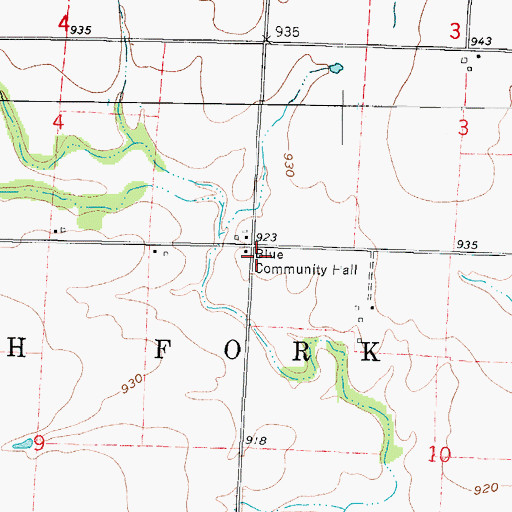 Topographic Map of Blue Community Hall, MO