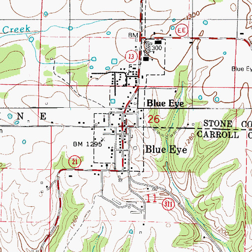 Topographic Map of Blue Eye, MO
