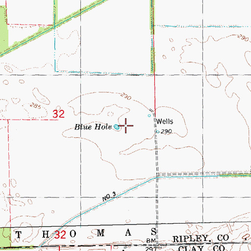 Topographic Map of Blue Hole, MO