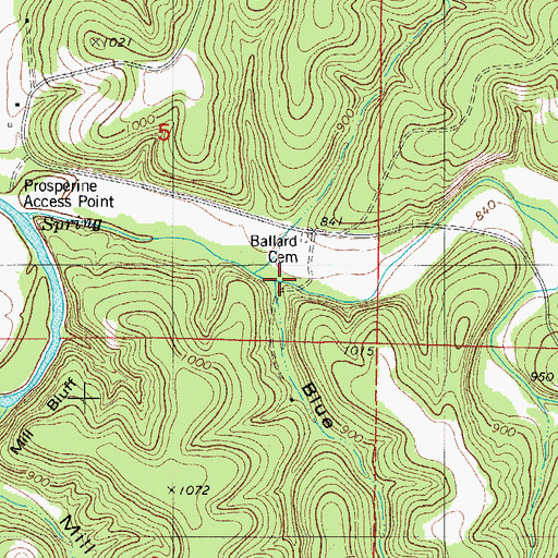 Topographic Map of Blue Hollow, MO