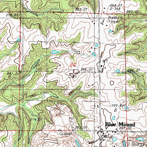 Topographic Map of Blue Mound Cemetery, MO