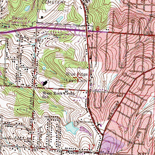 Topographic Map of Blue Ridge Lawn Cemetery, MO