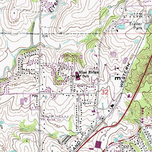 Topographic Map of Blue Ridge Elementary School, MO