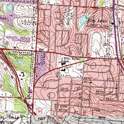 Topographic Map of Blue Ridge Elementary School, MO