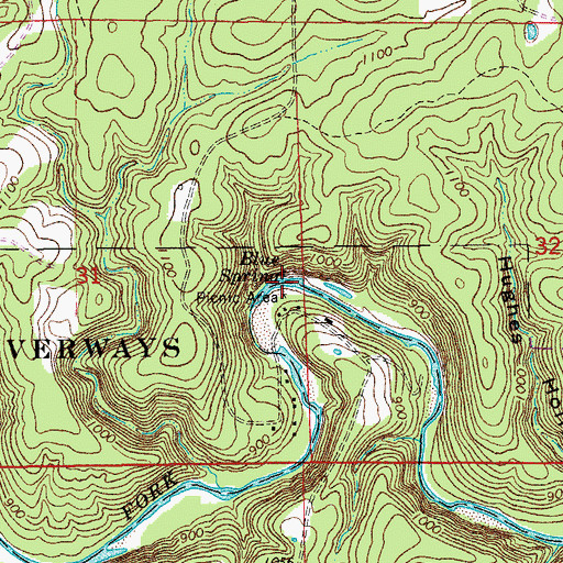 Topographic Map of Blue Spring, MO