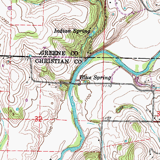 Topographic Map of Blue Spring, MO