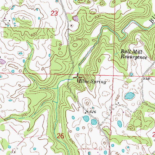 Topographic Map of Blue Spring, MO