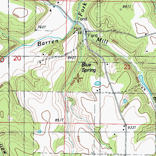 Topographic Map of Blue Spring, MO
