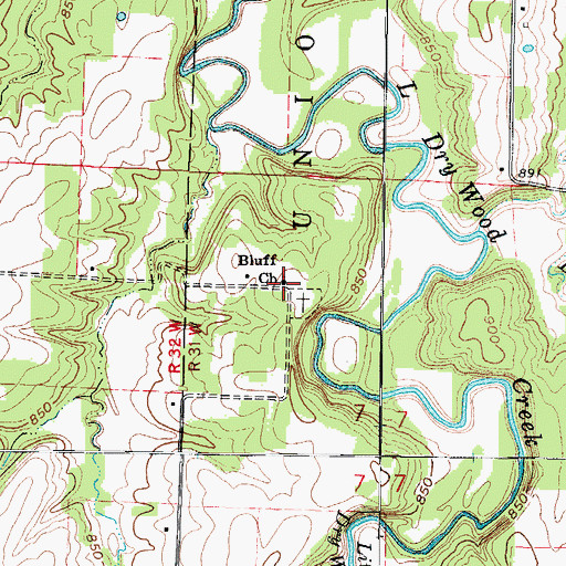Topographic Map of Bluff Church, MO