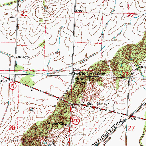 Topographic Map of Bluff Hill Cemetery, MO
