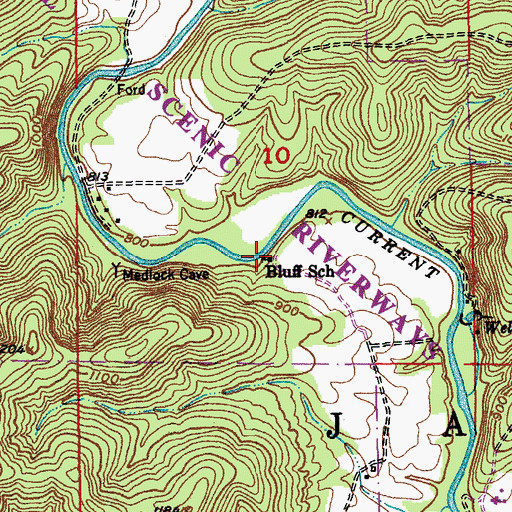 Topographic Map of Bluff School, MO