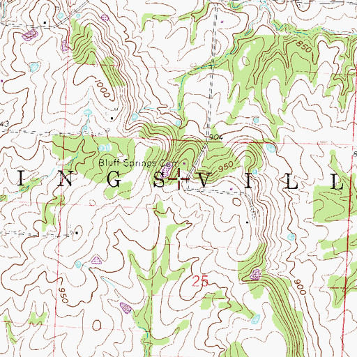 Topographic Map of Bluff Springs Cemetery, MO