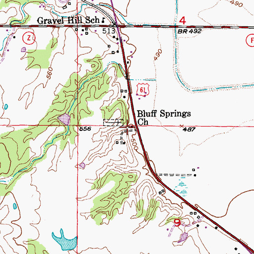 Topographic Map of Bluff Springs Church, MO