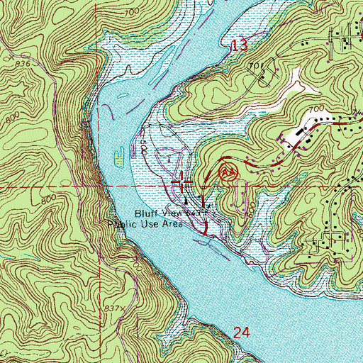 Topographic Map of Bluff View Public Use Area, MO