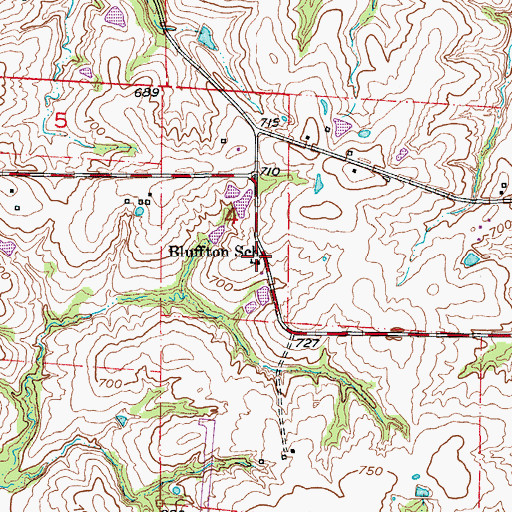 Topographic Map of Bluffton School, MO