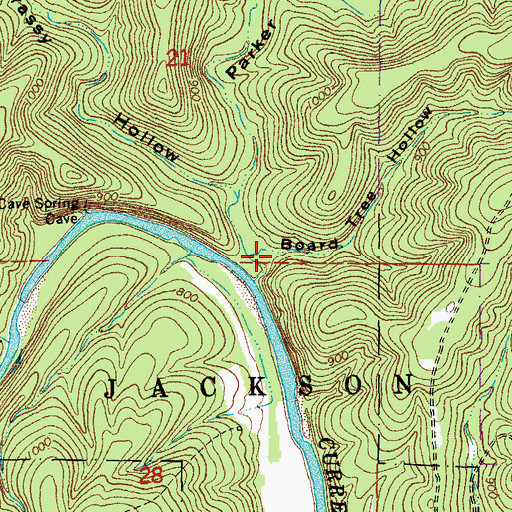 Topographic Map of Board Tree Hollow, MO
