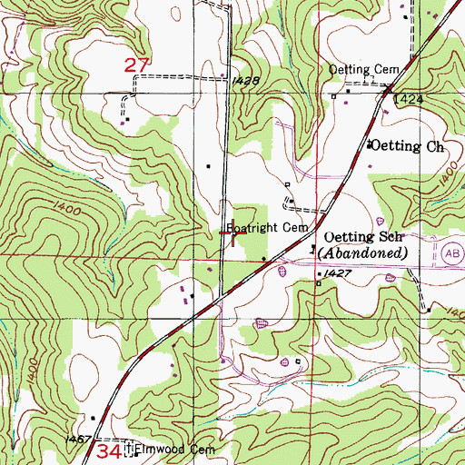 Topographic Map of Boatright Cemetery, MO
