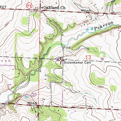 Topographic Map of Bodenhamer Cemetery, MO