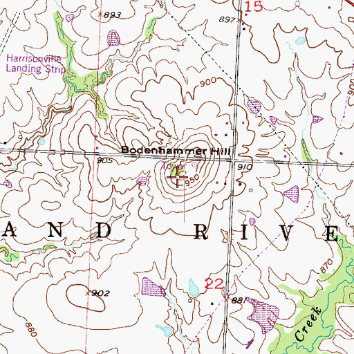 Topographic Map of Bodenhammer Hill, MO