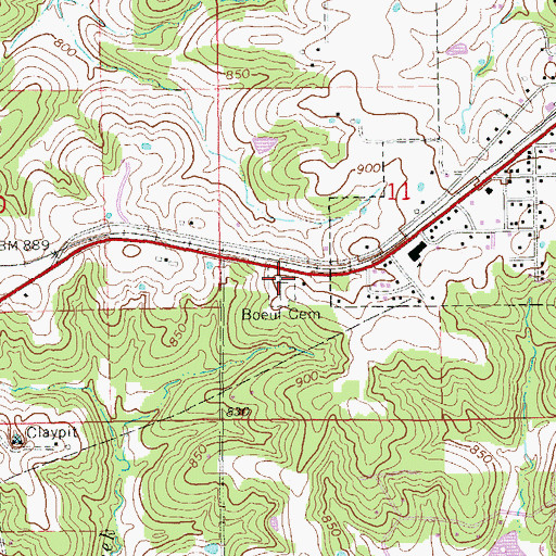 Topographic Map of Boeuf Cemetery, MO