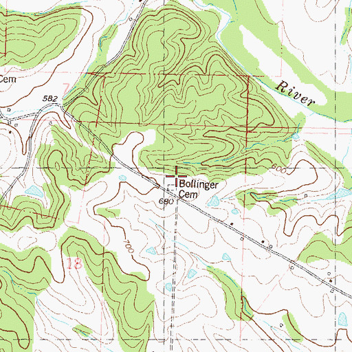 Topographic Map of Bollinger Cemetery, MO