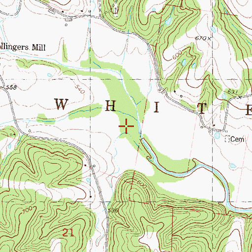 Topographic Map of Bollinger Creek, MO