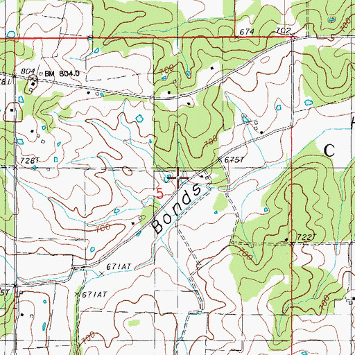 Topographic Map of Bonds School, MO