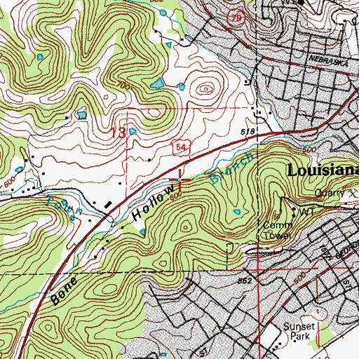 Topographic Map of Bone Hollow, MO