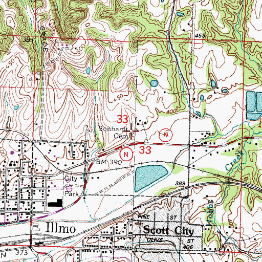 Topographic Map of Bonhardt Cemetery, MO