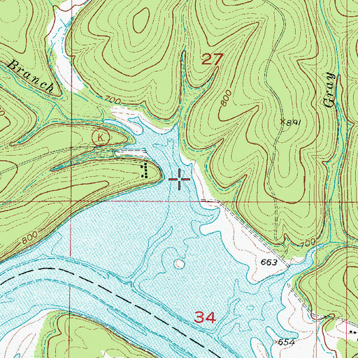 Topographic Map of Bookout Branch, MO