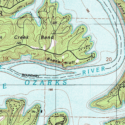 Topographic Map of Boone Bluff, MO