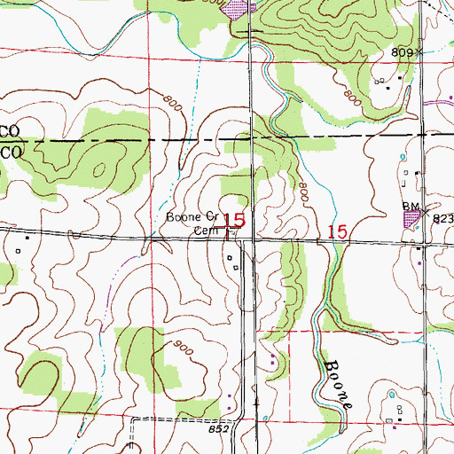 Topographic Map of Boone Creek Cemetery, MO