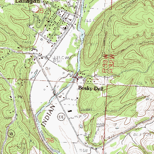 Topographic Map of Bosky Dell, MO