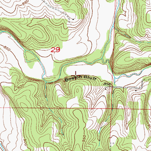 Topographic Map of Boston Bluff, MO