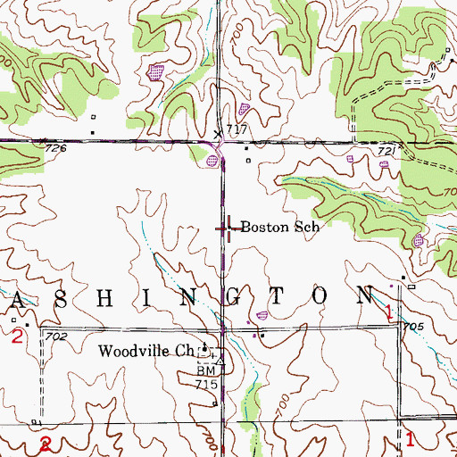 Topographic Map of Boston School, MO