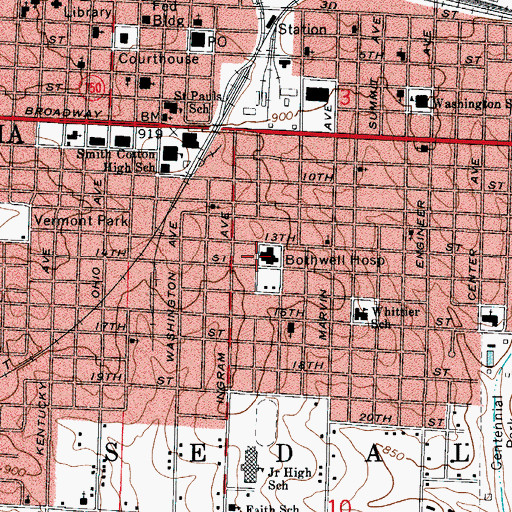 Topographic Map of Bothwell Regional Medical Center, MO