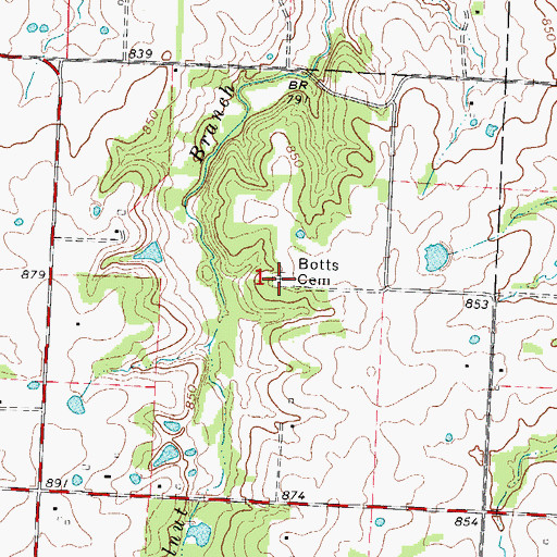 Topographic Map of Botts Cemetery, MO