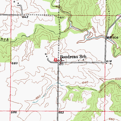 Topographic Map of Boudreau School, MO