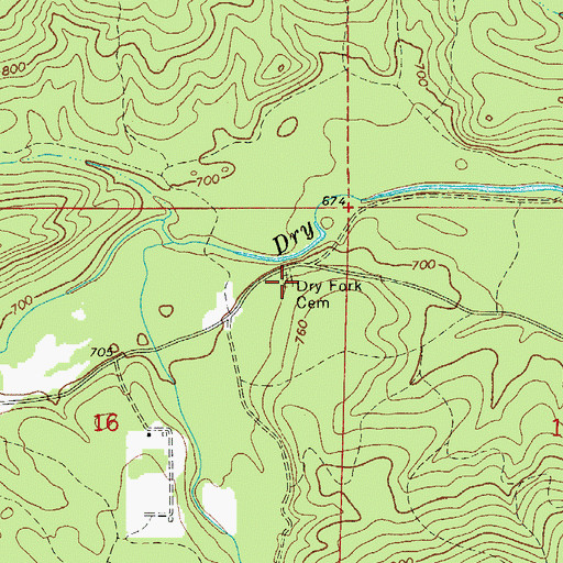 Topographic Map of Dry Fork Cemetery, AR