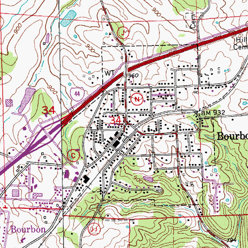 Topographic Map of Bourbon, MO