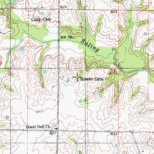 Topographic Map of Bowan Cemetery, MO