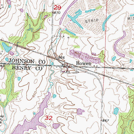 Topographic Map of Bowen, MO