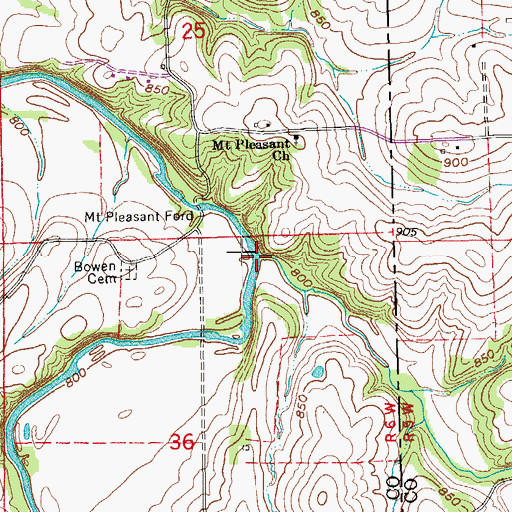 Topographic Map of Bowen Creek, MO