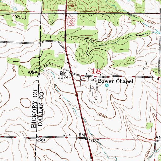 Topographic Map of Bower Chapel, MO