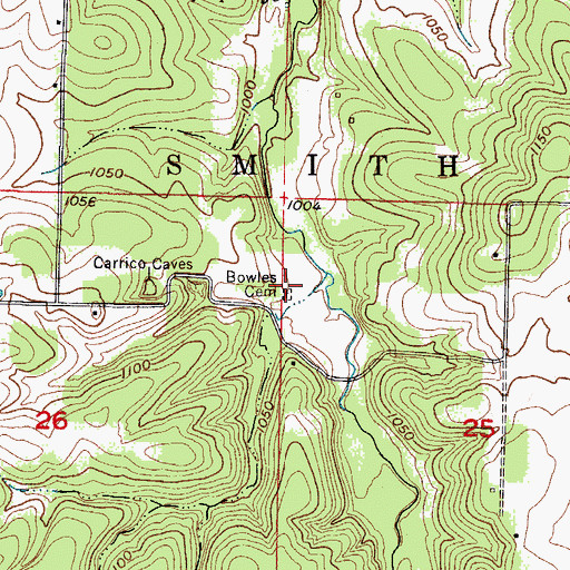 Topographic Map of Bowles Cemetery, MO